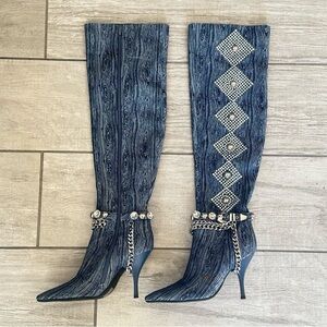 Jeffrey campbell vixxen Blue Embellished Knee-High Boots size 6